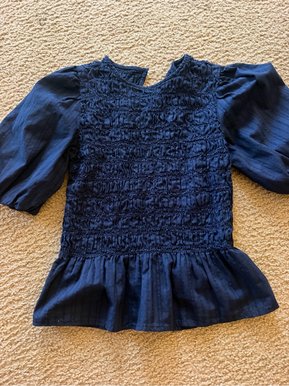 Old Navy Dark Blue Smocked Peplum Top